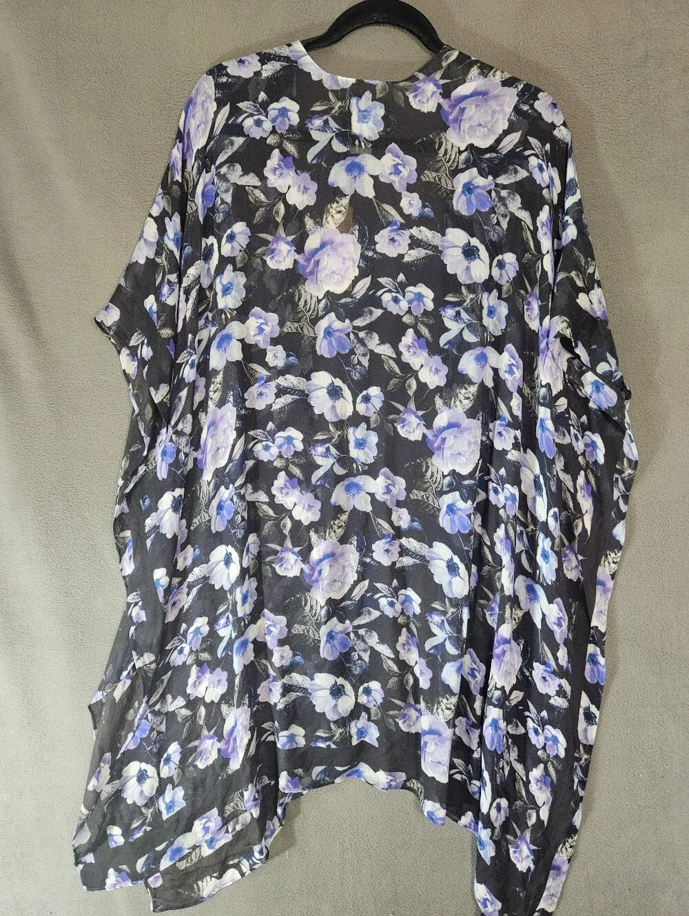 Rebecca Minkoff sheer black purple floral kimono Midnight Garden ruana wrap NWT